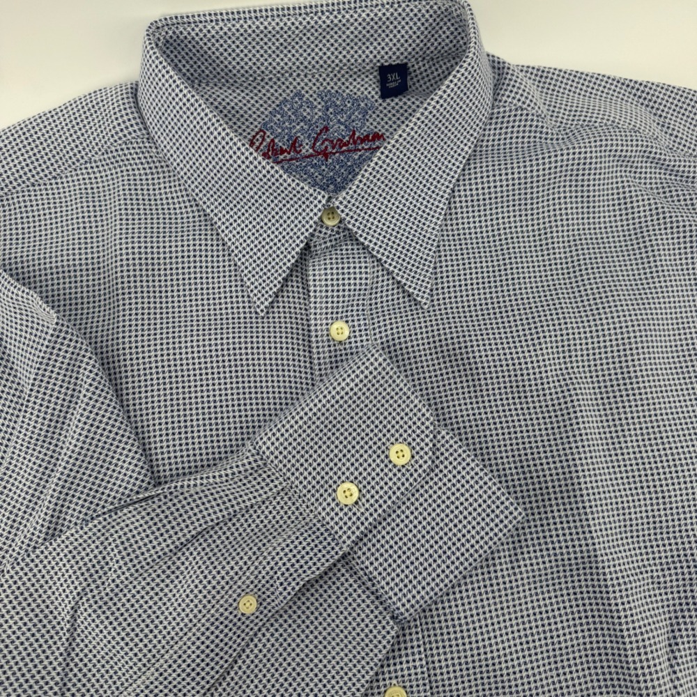 Robert Graham Mens 3XL Blue White Micro Geometric Print Cotton Button Down Shirt